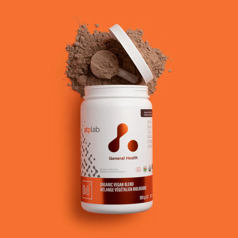 Organic Vegan Blend, chocolate vegan protein by ATP LAB. Available at Healthsupp