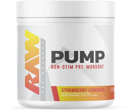 Non-stim pre-workout pump by raw strawberry lemonade flavor