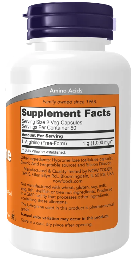 NOW - L-Arginine 500mg 100 Veg Capsules